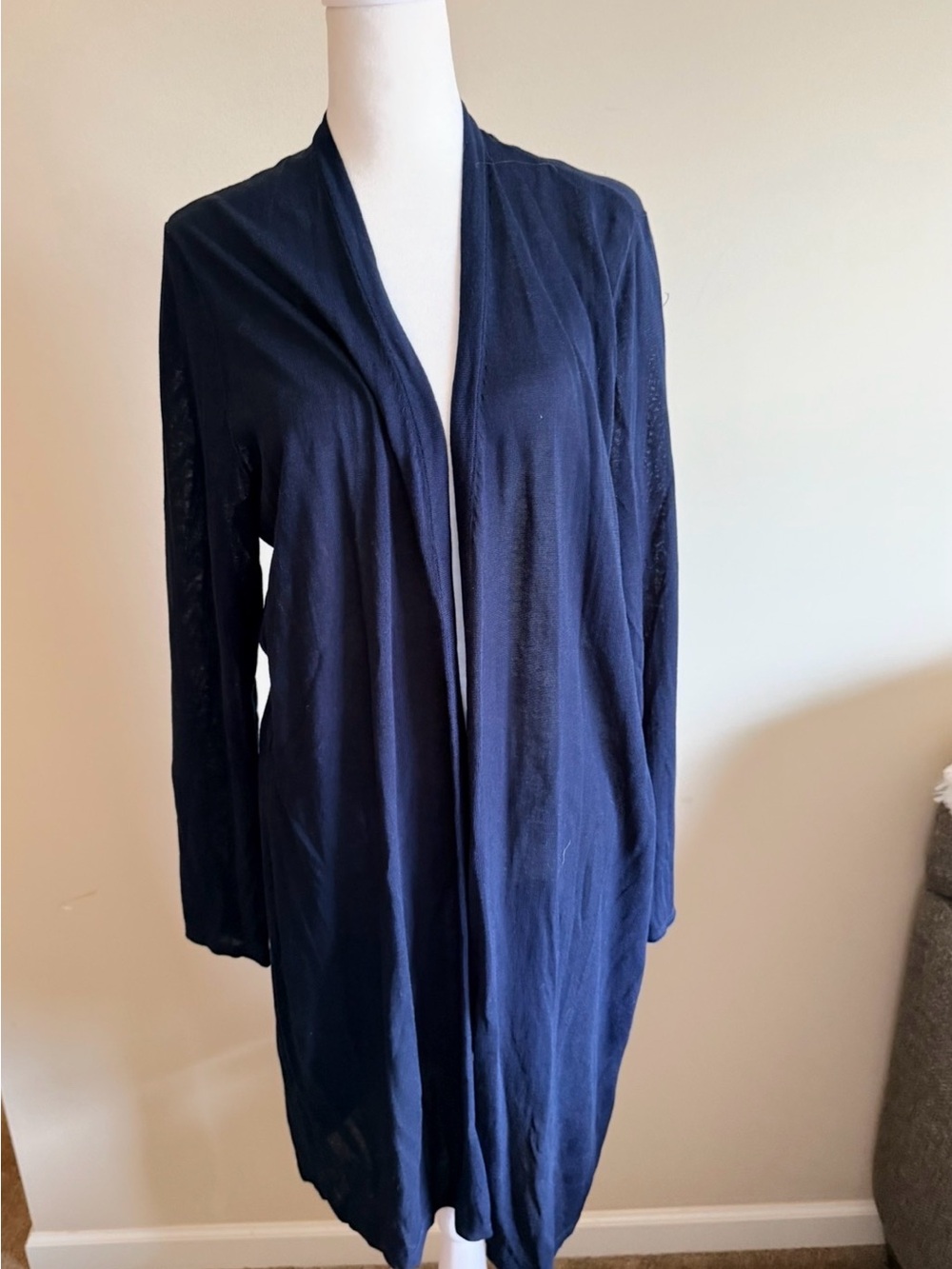 NWT Garnet Hill Navy Open-Front Women's Cardigan Sweater duster Sz LP